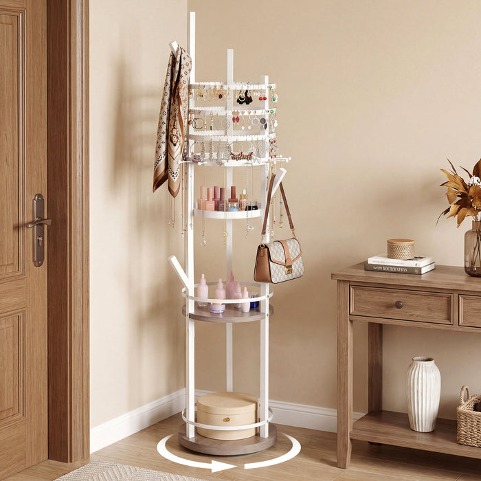 Jewelry Organizer Stand 360° Rotating Floor Jewelry Storage Rack Free Standing Jewelry Display Tower-