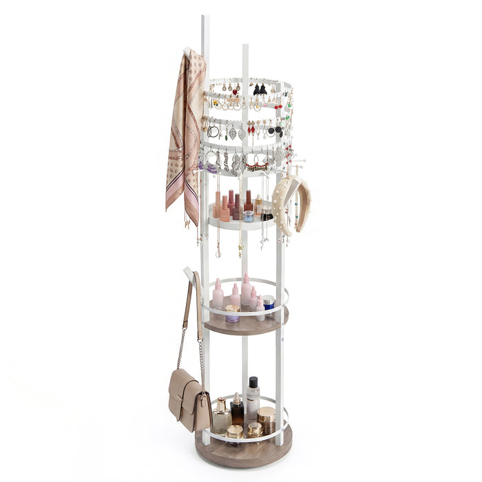 Jewelry Organizer Stand 360° Rotating Floor Jewelry Storage Rack Free Standing Jewelry Display Tower-