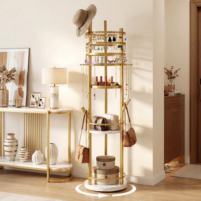 Jewelry Organizer Stand 360° Rotating Floor Jewelry Storage Rack Free Standing Jewelry Display Tower-