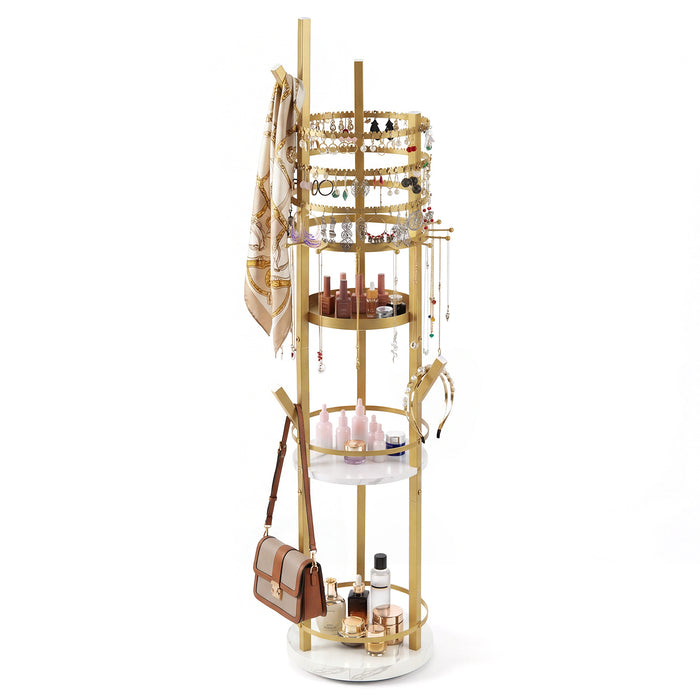 Jewelry Organizer Stand 360° Rotating Floor Jewelry Storage Rack Free Standing Jewelry Display Tower-