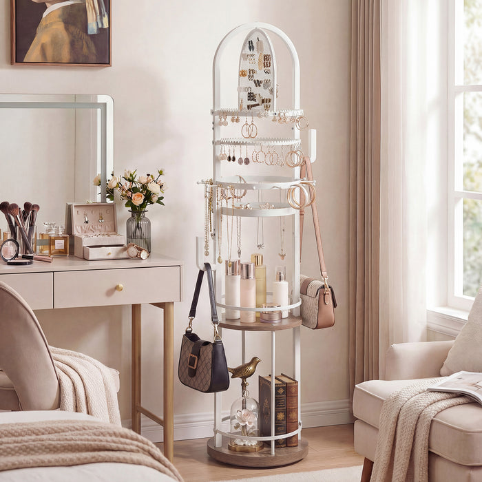 Jewelry Organizer Stand 360° Rotating Floor Jewelry Storage Rack with Earring Necklace Holders-
