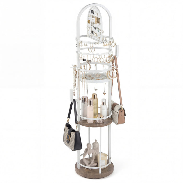 Jewelry Organizer Stand 360° Rotating Floor Jewelry Storage Rack with Earring Necklace Holders-