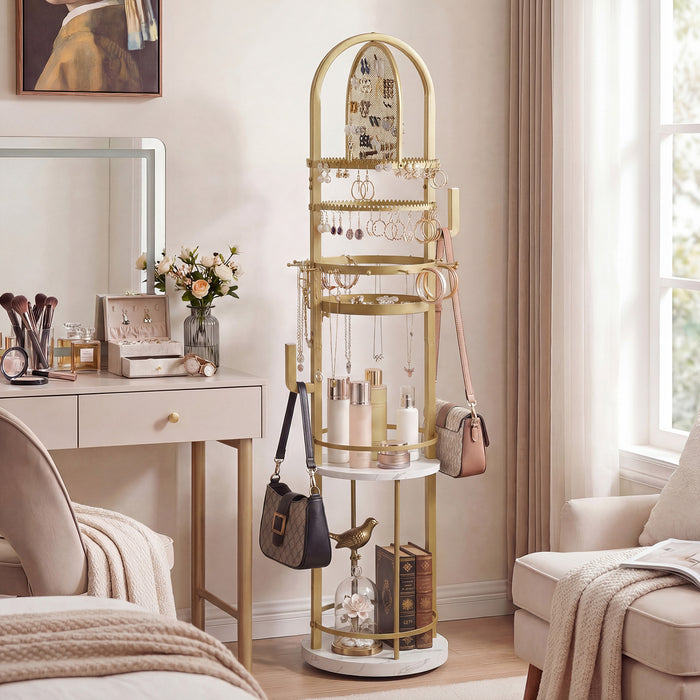 Jewelry Organizer Stand 360° Rotating Floor Jewelry Storage Rack with Earring Necklace Holders-
