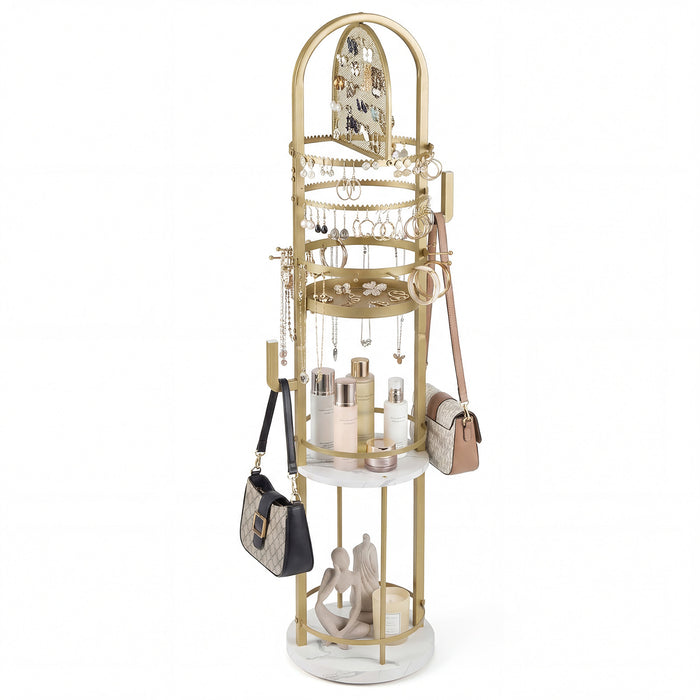 Jewelry Organizer Stand 360° Rotating Floor Jewelry Storage Rack with Earring Necklace Holders-