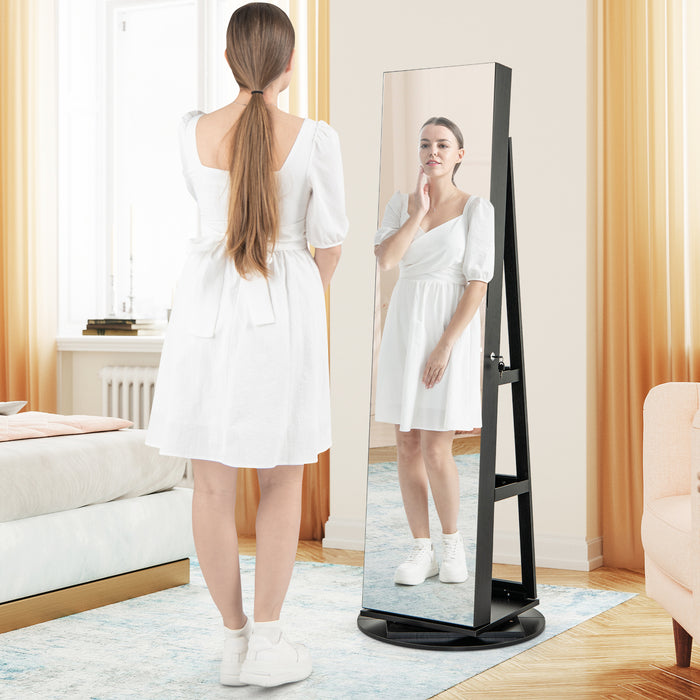 Mirrored Jewelry Armoire - 360-Degree Rotation, 3-Color Auto-on LED Lights, Black Finish - Ideal for Organizing and Showcasing Jewelry Collection