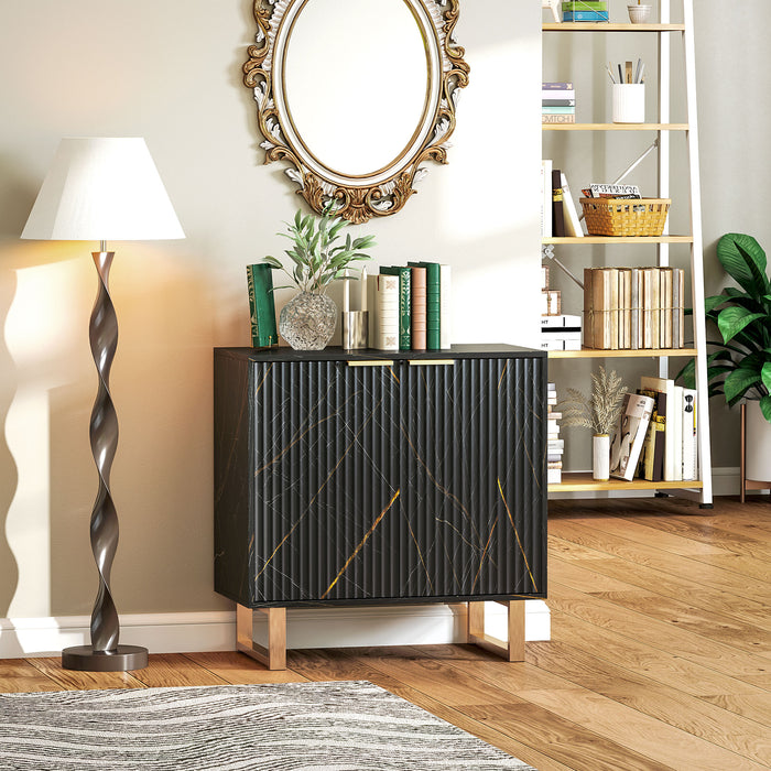 HOMCOM Sideboard, Accent Cabinet with Marble Effect, Adjustable Shelf, Fluted Doors and Drawers, Black