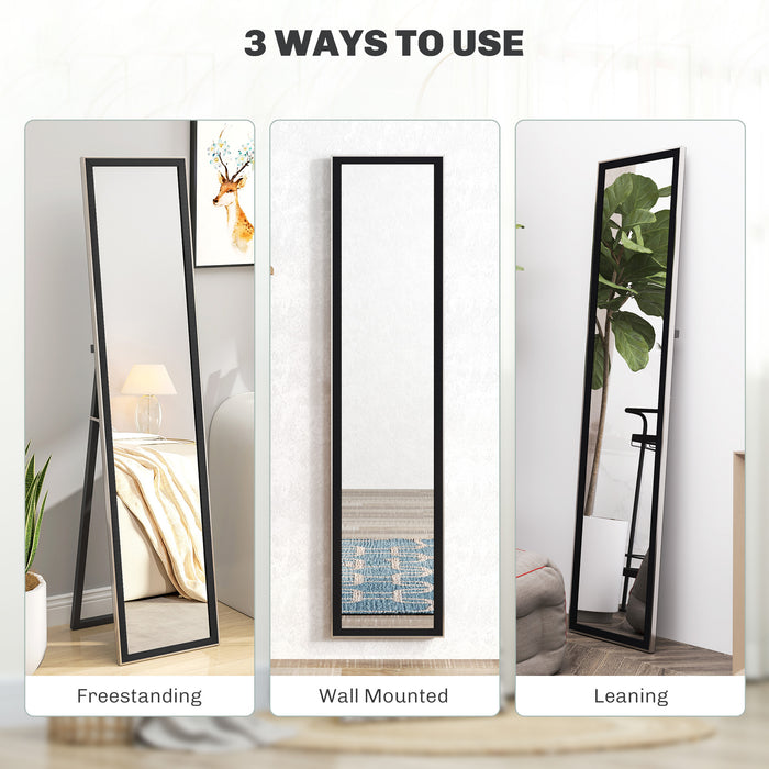 HOMCOM Full Length Mirror, 37 x 157cm Wall Mounted, Leaning, Free Standing Mirror, Framed Full Body Mirror for Living Room, Bedroom, Black