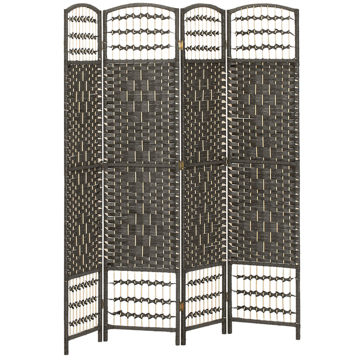 HOMCOM 4 Panel Folding Privacy Screen, Room Divider with Pine Wood Frame for Living Room and Office, Dark Grey