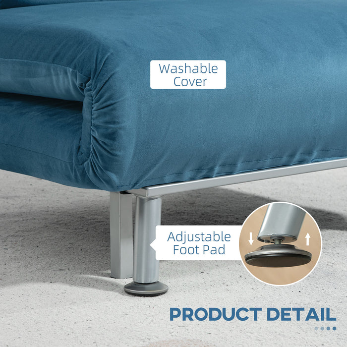 HOMCOM Single Sofa Bed, 1 Person Sleeper Foldable Lounge with Pillow, Blue