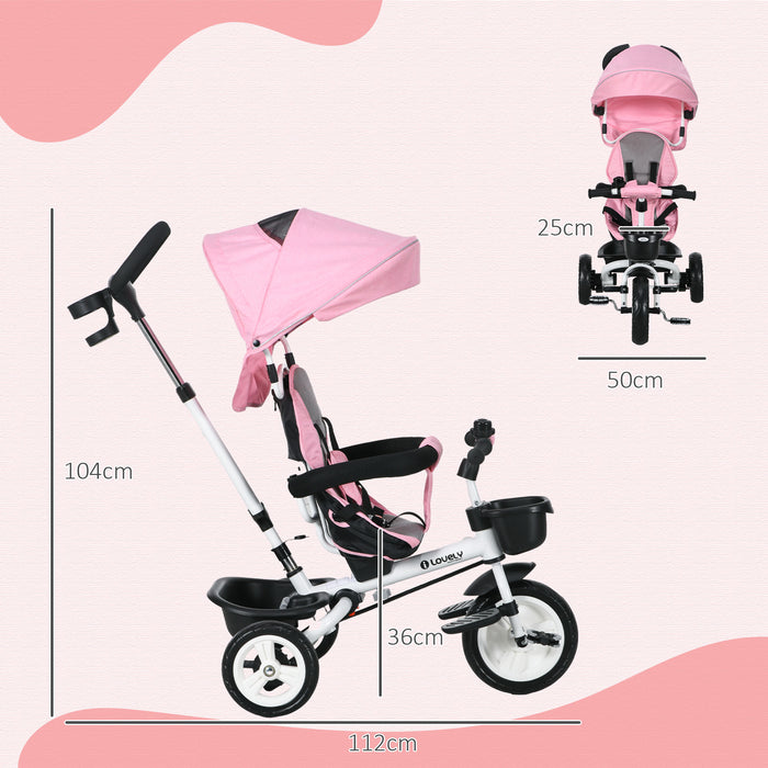 4-in-1 Baby Push Tricycle with Metal Frame and Parent Handle - Versatile Convertible Trike for Kids Aged 1-5 Years, Pink - Ideal for Active Outdoor Play and Development