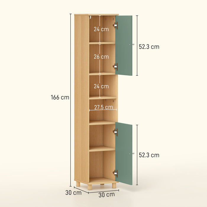 HOMCOM Bathroom Cabinet with Adjustable Shelves and Open Shelves - Green