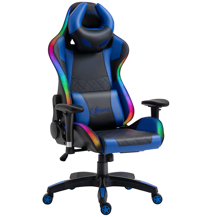 High-Back Racing Gaming Chair with RGB Lighting - Ergonomic Design with Lumbar Support and Height Adjustment - Stylish, Comfortable Recliner for Gamers and Home Office Use