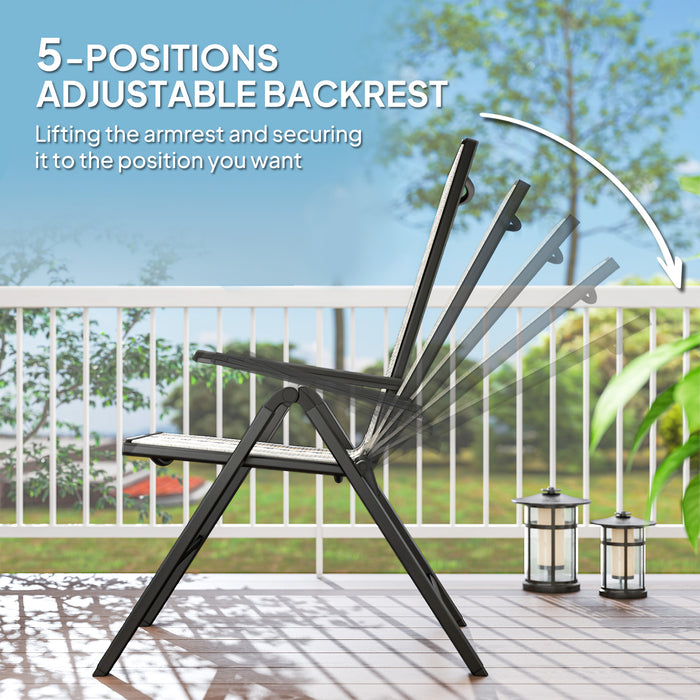 Outsunny Outdoor Rattan Folding Chair with 5-Position Adjustable Backrest, Wicker Garden Dining Chair with Wide Armrest, Set of 2 for Patio, Terrace, Balcony, Black