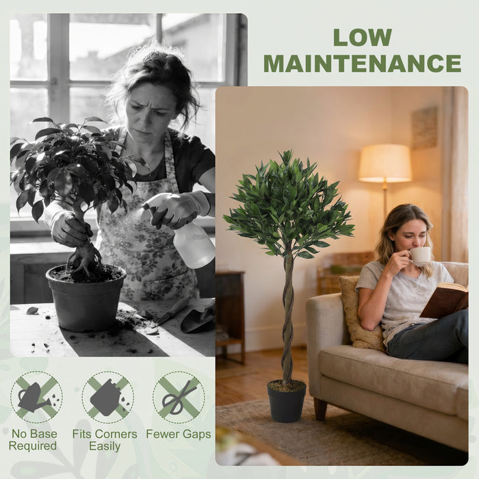 Outsunny Artificial Bay Laurel Topiary Trees with Twisted Trunk, Realistic Lush Topiary Ball Tree with Weighted Pot, Set of 2