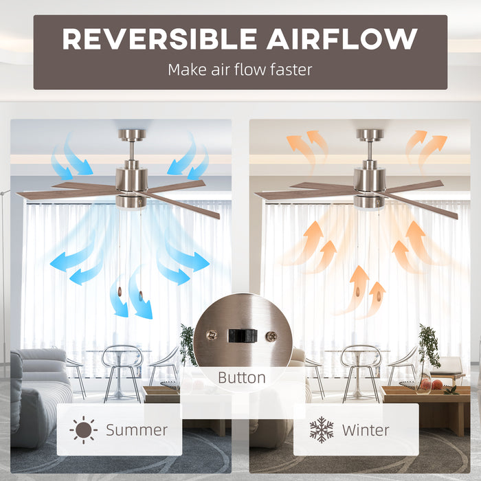 Ceiling Fan with LED Illumination - Dual-Finish Reversible Blades and Pull-Chain Operation - Sleek Silver Design for Modern Home Lighting