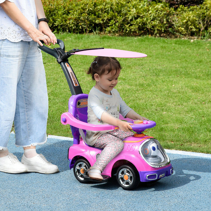 Cartoon Robot 3-in-1 Ride-On Push Car - Foot to Floor Slider with Handle, Light, Music, Horn, Storage Compartment - Perfect for Toddlers and Young Kids