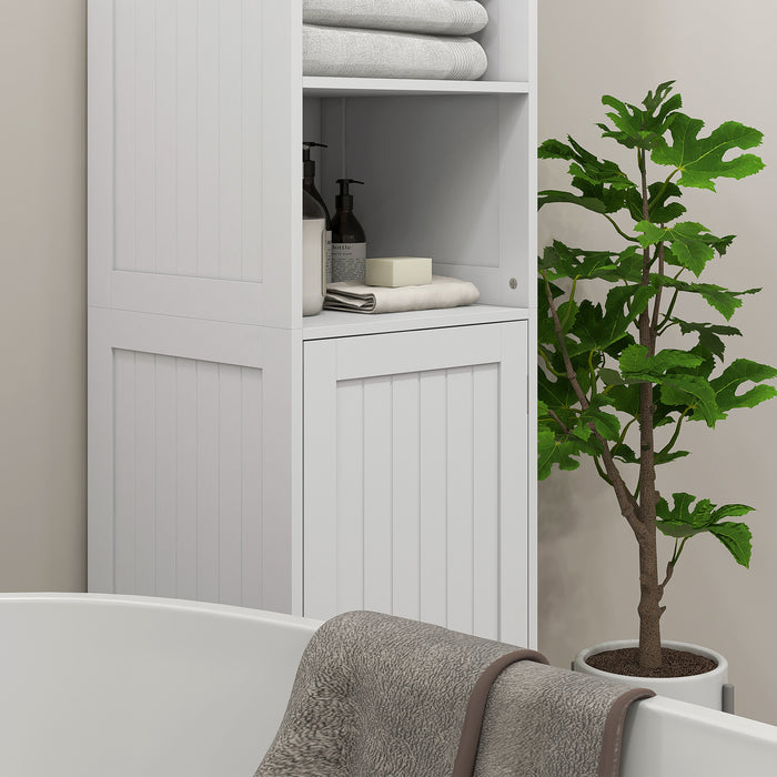 HOMCOM Slim Bathroom Storage Cabinet, Tall Bathroom Cabinet with 3 Open Shelves and Adjustable Shelf, White