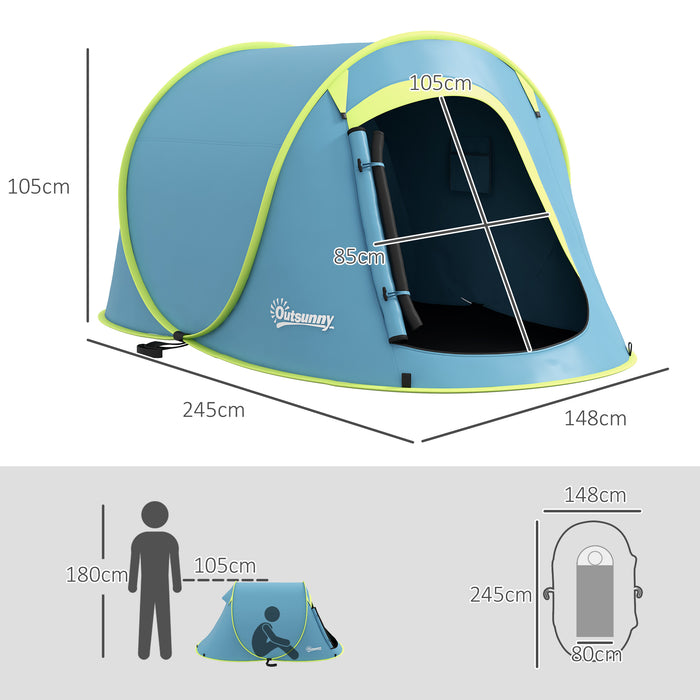 2-Person Instant Pop-Up Camping Tent - 2000mm Waterproof, Portable with Carry Bag, Ideal for Fishing & Hiking - Backpack-Friendly Outdoor Shelter in Blue