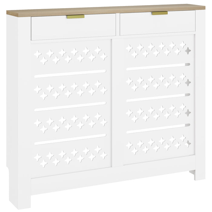 HOMCOM 108 x 19 cm Minimal Radiator Cover, with 2 Drawers - White