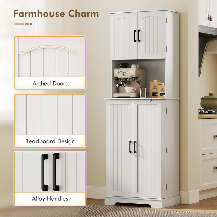 HOMCOM 181.5 cm Freestanding Storage Cabinet, Tall Kitchen Cupboard with Adjustable Shelves, 8 Door Spice Racks, White