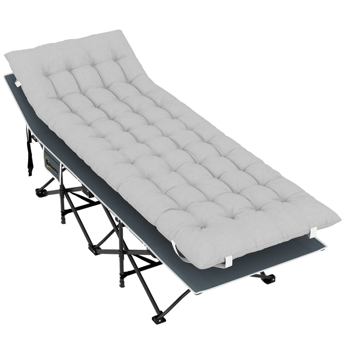 Outsunny 68cm Wide Folding Bed, Camping Cot for Adults with Mattress, Carry Bag, Storage Pocket, Max Load 150kg, Light Grey