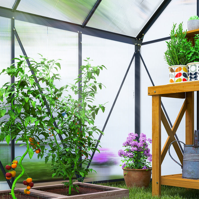 Outsunny 190 x 190cm Walk-In Polycarbonate Greenhouse - Grey