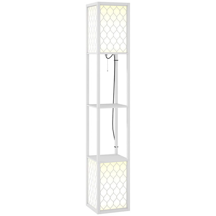 HOMCOM Floor Lamp with Shelves, Dual Light, Modern Tall Standing Lamps, with Pull Chain Switch (Bulb not Included), White