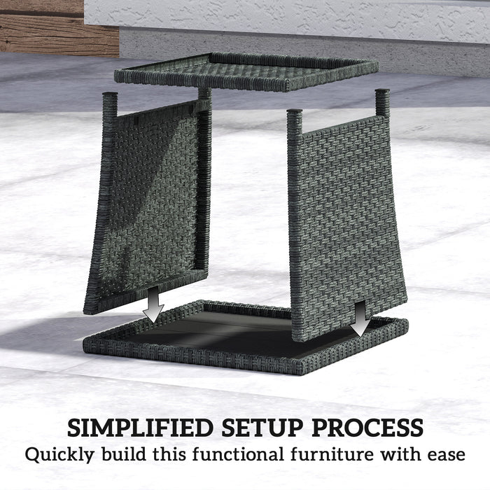 Outsunny Side Table 2-Tier Outdoor Coffee Table with Storage Shelf PS Wood Slat Top/Grey