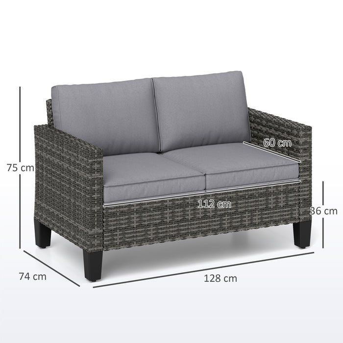 Outsunny Two-Seater Rattan Outdoor Sofa - Dark Grey