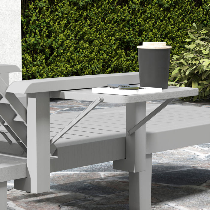 Outsunny Set of 2 Resin Reclining Sun Loungers for Garden, 5 Positions Adjustable Outdoor Chaise Lounge Chairs with Wood Texture Surface, Armrests, Foldable Side Table for Garden, Beach, Light Grey