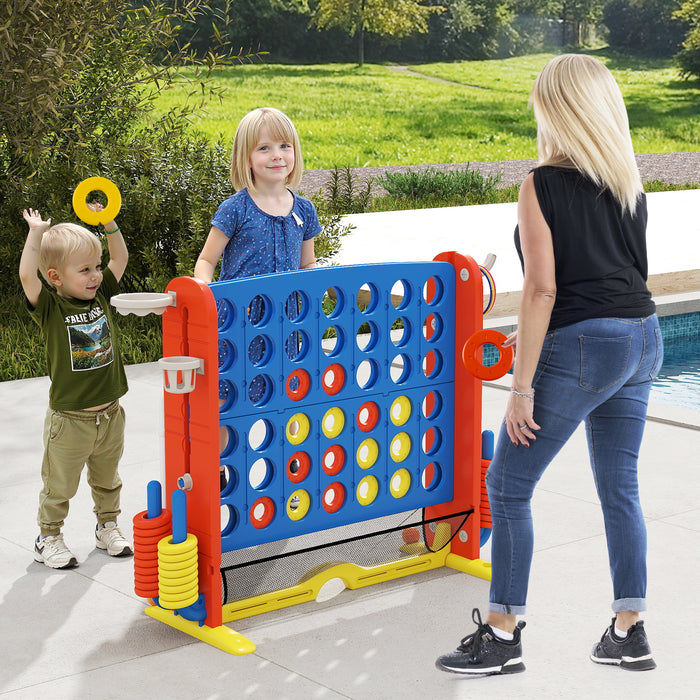 Jumbo 4-in-a Row Game Set with Basketball Hoop and 42 Rings-
