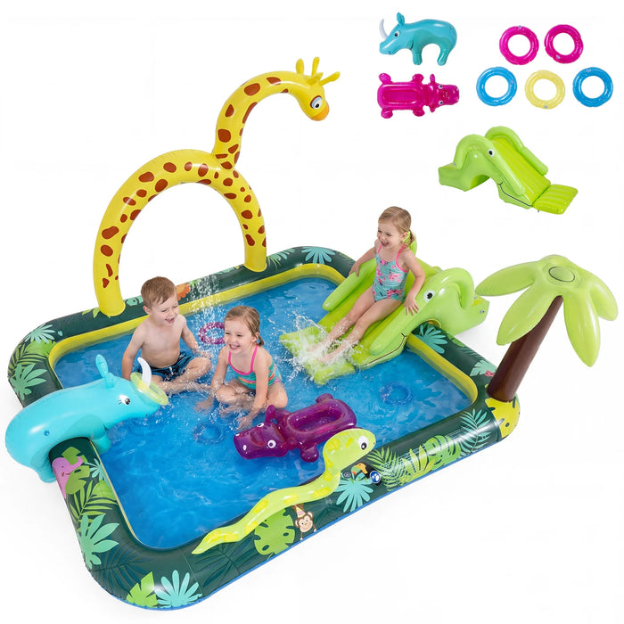 Jungle Inflatable Play Center with Slide and Giraffe Sprinkle for Kids