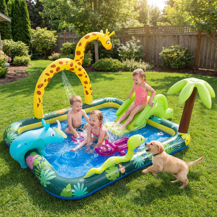 Jungle Inflatable Play Center with Slide and Giraffe Sprinkle for Kids