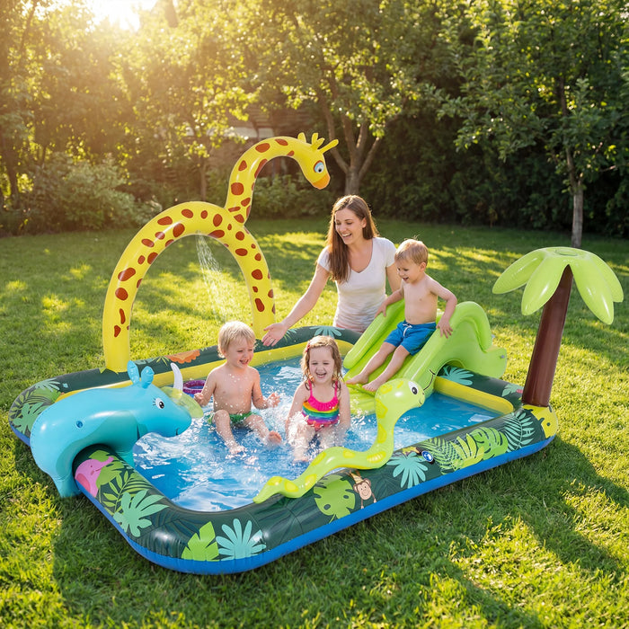 Jungle Inflatable Play Center with Slide and Giraffe Sprinkle for Kids