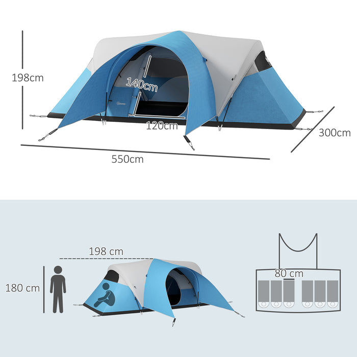 Family Camping Retreat - 3000mm Waterproof Tent for 5-6 People with Porch and Sewn-In Groundsheet - Ideal Portable Shelter with Carry Bag for Group Outings in Blue