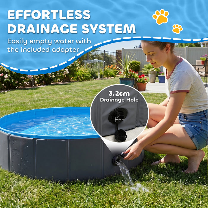PawHut Foldable Dog Pool for Puppies and Ducks Dog Paddling Pool Bath Tub, Dark Grey, 100 x 30 cm