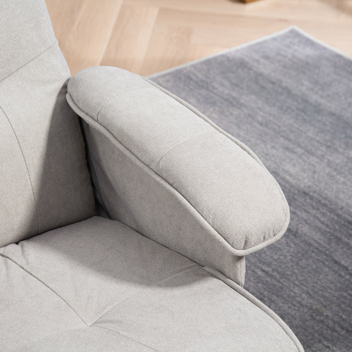 HOMCOM Linen Swivel Recliner Chair with Footstool, Upholstered Reclining Armchair with Wooden Base for Living Room, Light Grey