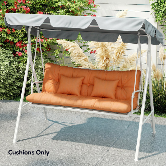 Outsunny Outdoor Seat Cushions Back Cushion with 2 Pillows, Water Repellent Seat Pads for 3-Seater Chair, Orange