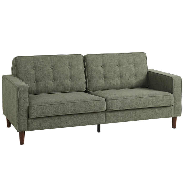 HOMCOM 3 Seater Sofa Button Tufted Upholstered Velvet Couch with Wood Legs for Living Room, Green
