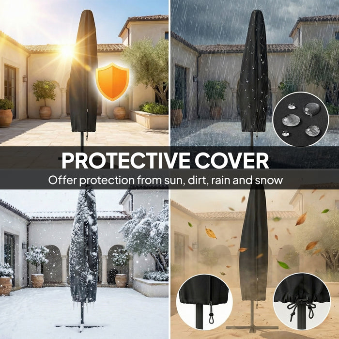 Outsunny 3 m Garden Cantilever Parasol with Cover, Round Overhanging Umbrella with 360° Rotation, Tilt, Khaki