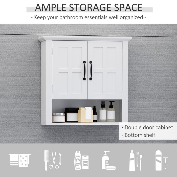 HOMCOM Bathroom Wall Cabinet, Medicine Cabinet, Kitchen Cupboard with 2 Doors and Adjustable Shelf, White