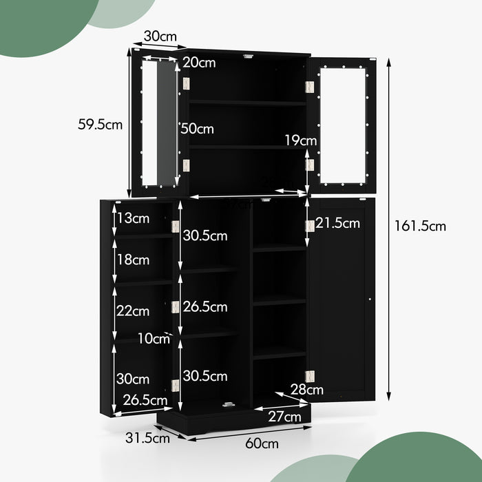 Kitchen Pantry Cabinet with Dual Tempered Glass Doors and Shelves-White