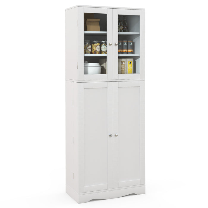 Kitchen Pantry Cabinet with Dual Tempered Glass Doors and Shelves-White