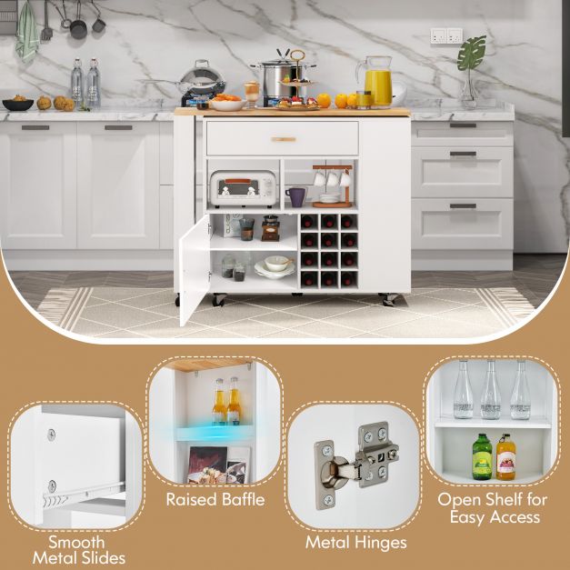 Rubber Wood Top Kitchen Island Cart - 2-in-1 White Design for Expanded Storage - Ideal for Organizing Kitchen Spaces