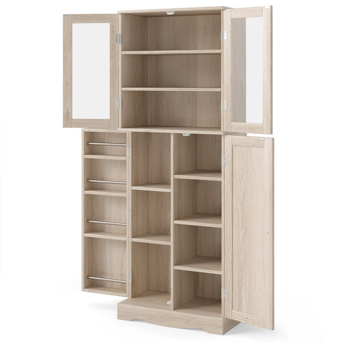 Kitchen Pantry Storage Cabinet with Glass Doors and Storage Shelves-White