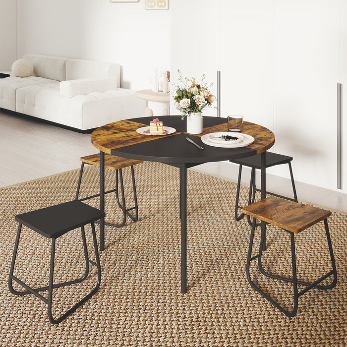 118cm Round Kitchen Table and 4 Stools with Wooden Tabletop-