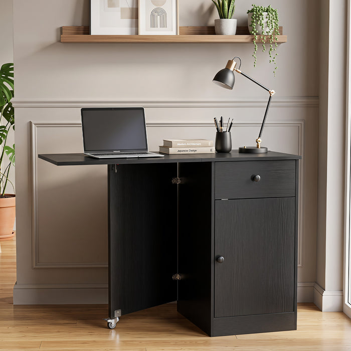 Folding Dining Table with Drawer & Storage Cabinet for Dining Room Living Room-