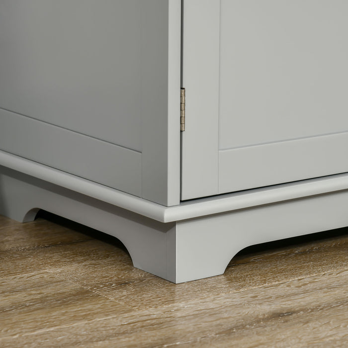 HOMCOM Sideboard with Rubberwood Top and Adjustable Shelves for Dining Room, Kitchen - Grey