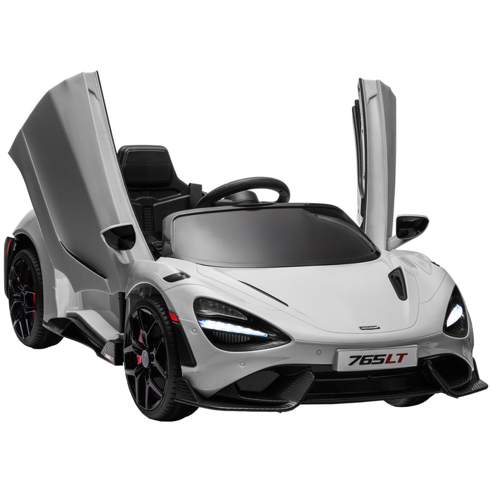 AIYAPLAY McLaren 765LT Licensed 12V Kids Electric Ride on Car with Butterfly Doors Remote Control Training Wheels Grey | Aosom UK