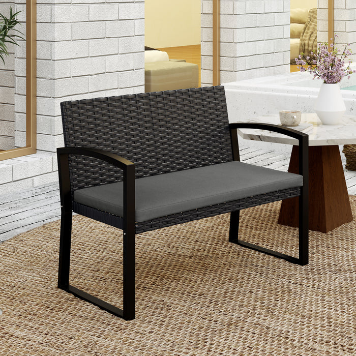 Outsunny Two-Seater Rattan Garden Bench - Grey/Black